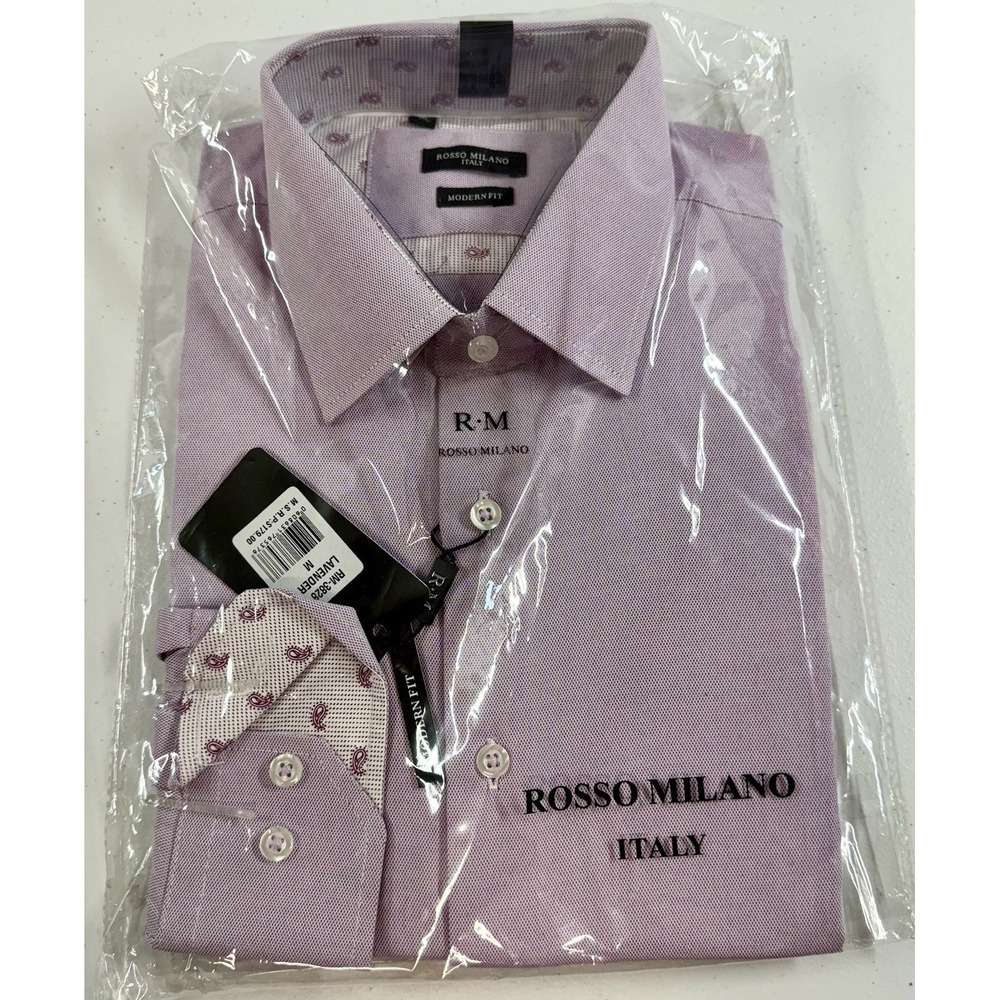Rosso Milano Mens Button Down Dress Shirt Lavender Medium 15.5 Italy *BRAND NEW*